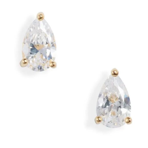 NWT Nordstrom Sterling Silver Clear Gold Pear Stud Earrings Cubic Zirconia Drop - Picture 1 of 6